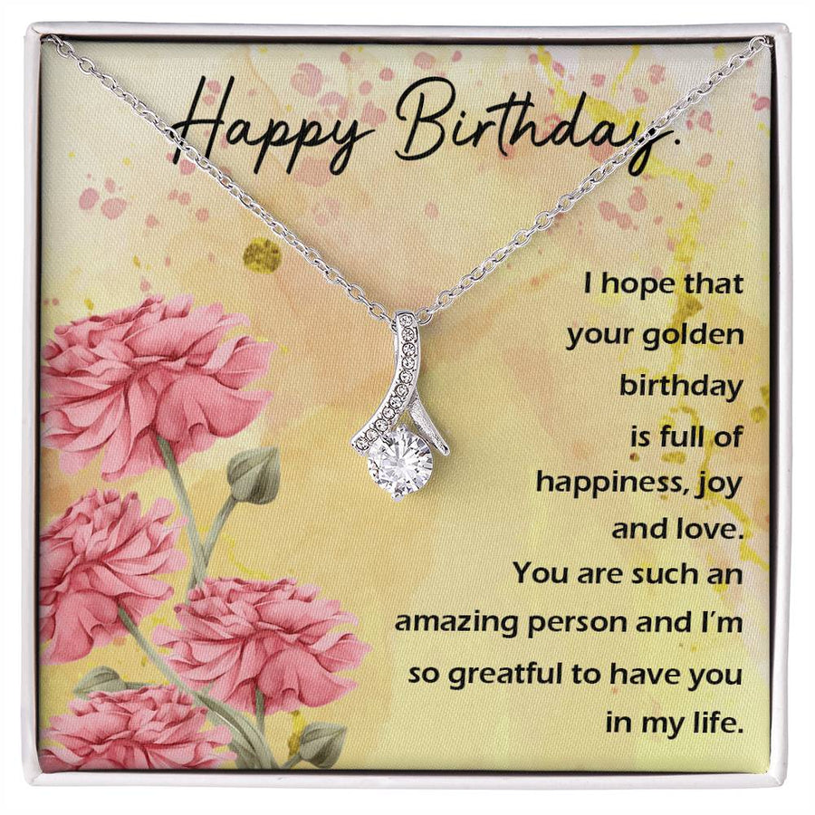 Golden Birthday Beautiful Woman Joy 18K Yellow Gold Finish Alluring Beauty Necklace Jewelry Heartfelt Celebration Gift for Radiant Her Birthday