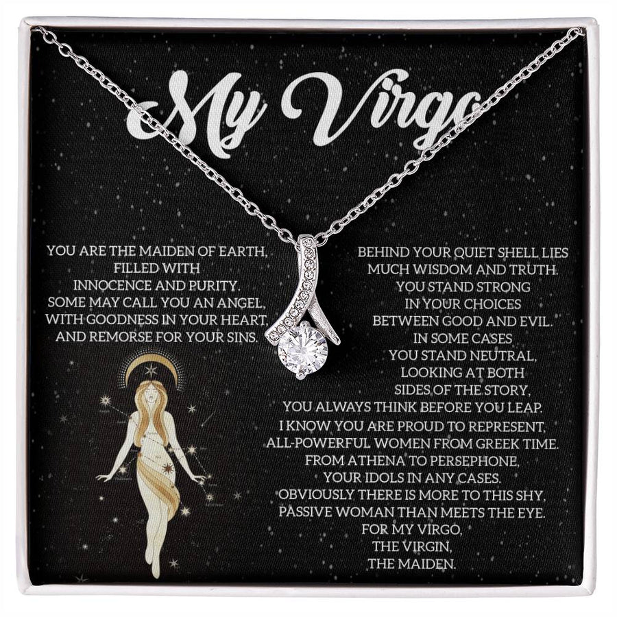 Wisdom Behind the Shell Virgo Maiden Necklace 14K White Gold Finish Alluring Beauty Jewelry Mystical Present for Virgo Birthday