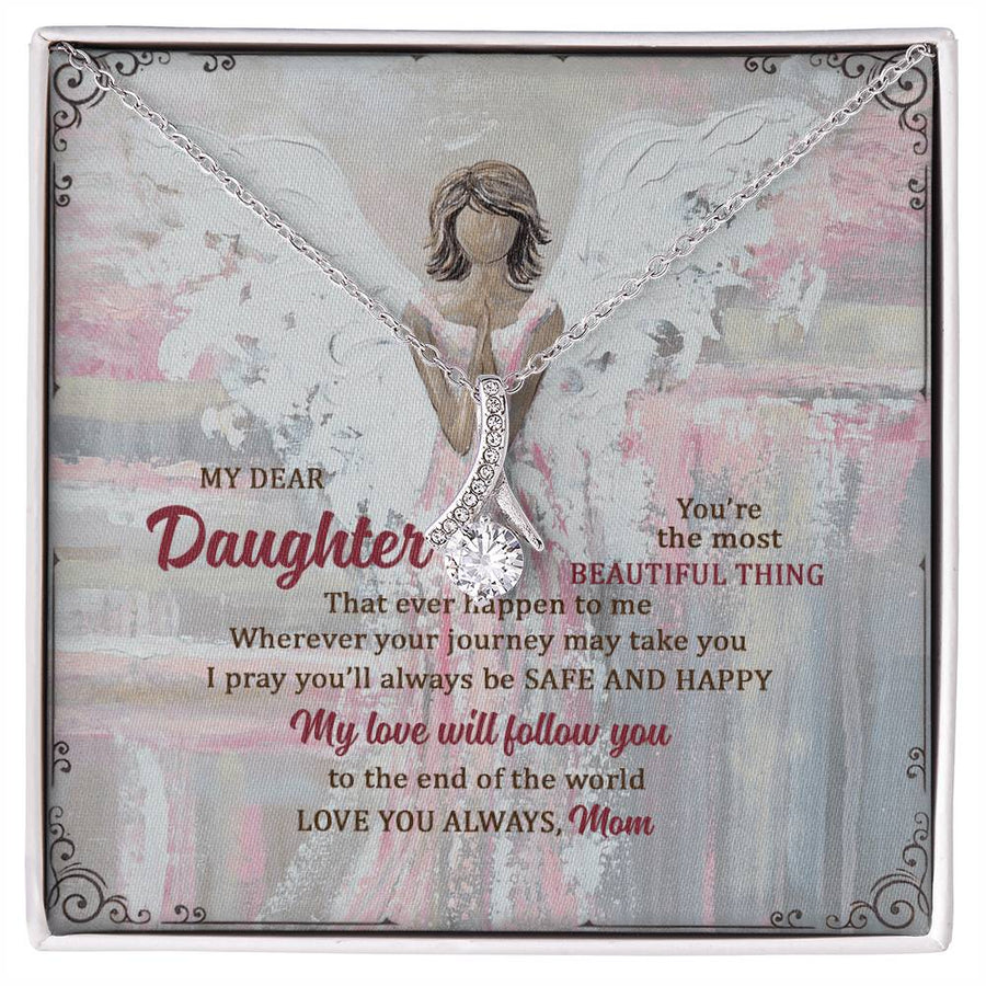 Safe Happy Loved Angel Daughter 18K Yellow Gold Finish Alluring Beauty Necklace Jewelry Perfect Gift for Daughter From Mom