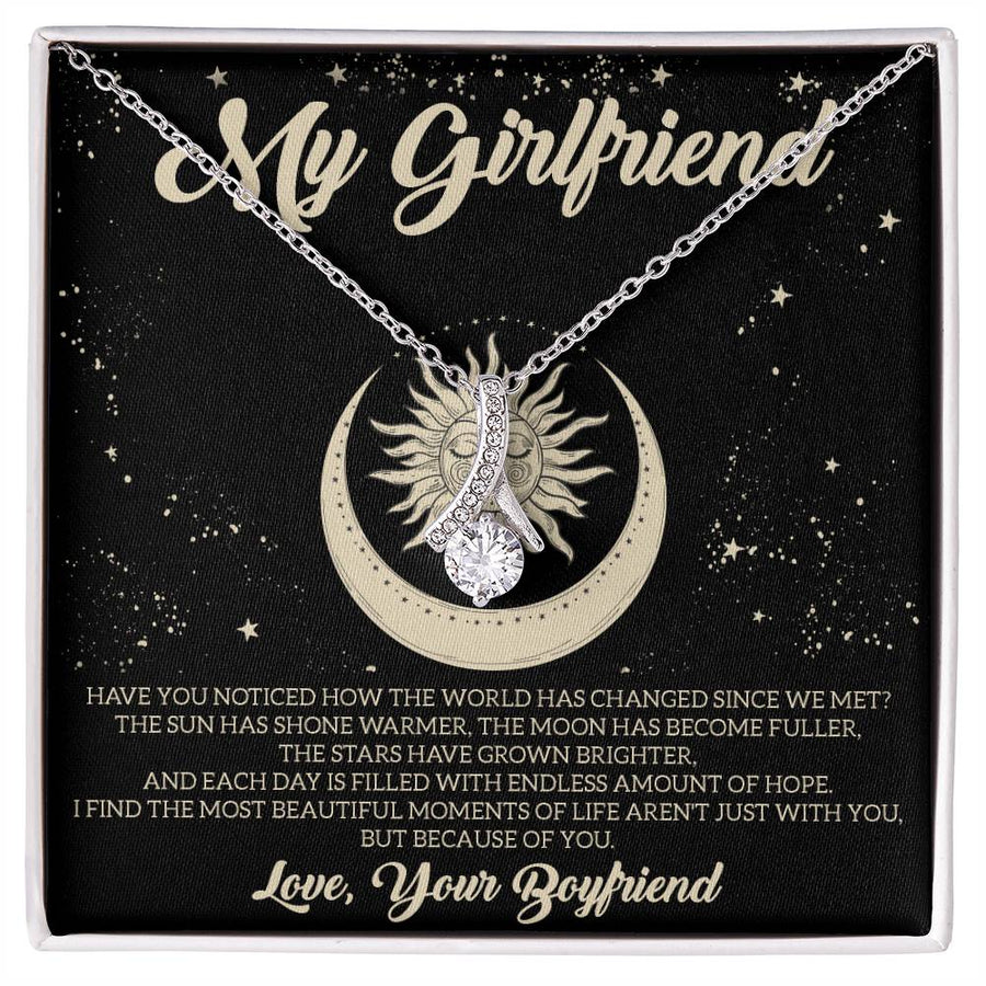 World Has Changed Since We Met 18K Yellow Gold Finish Alluring Beauty Necklace Jewelry Romantic Gift for Beautiful Girlfriend Anniversary
