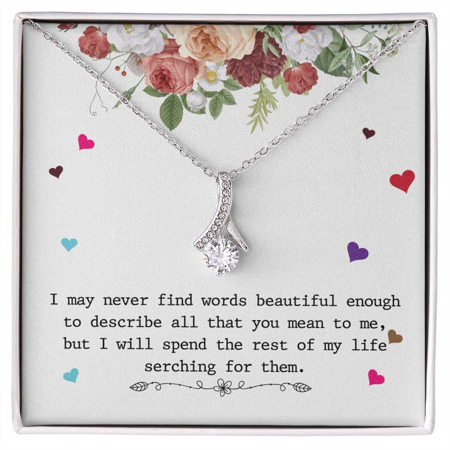 Endless Search for Words Loved One Necklace 18K Yellow Gold Finish Alluring Beauty Jewelry Romantic Rose Bouquet Card Gift for Her