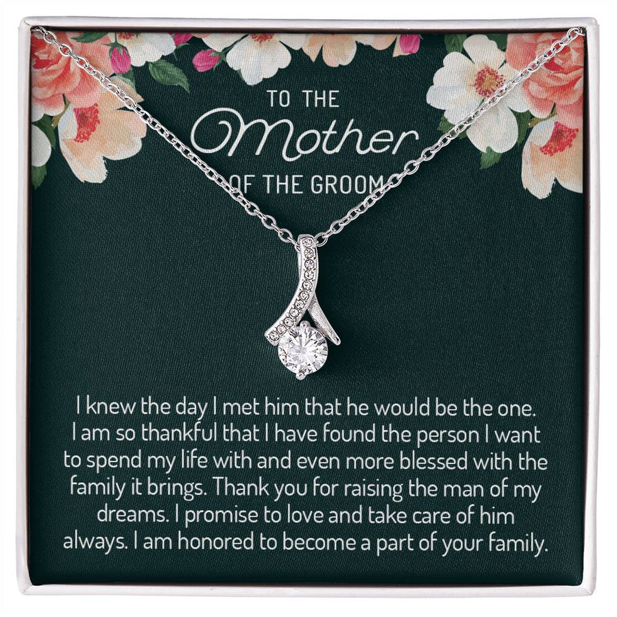 Love and Take Care of Him Always 14K White Gold Finish Alluring Beauty Necklace Jewelry Emotional Gift for Groom’s Mother from Bride