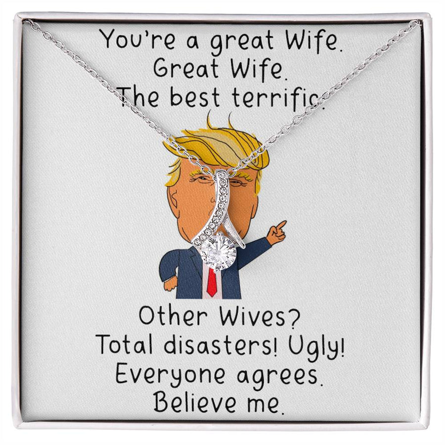 Great Wife Terrific Best Wife Humor Necklace 18K Yellow Gold Finish Alluring Beauty Jewelry Funny Gift for Awesome Wife