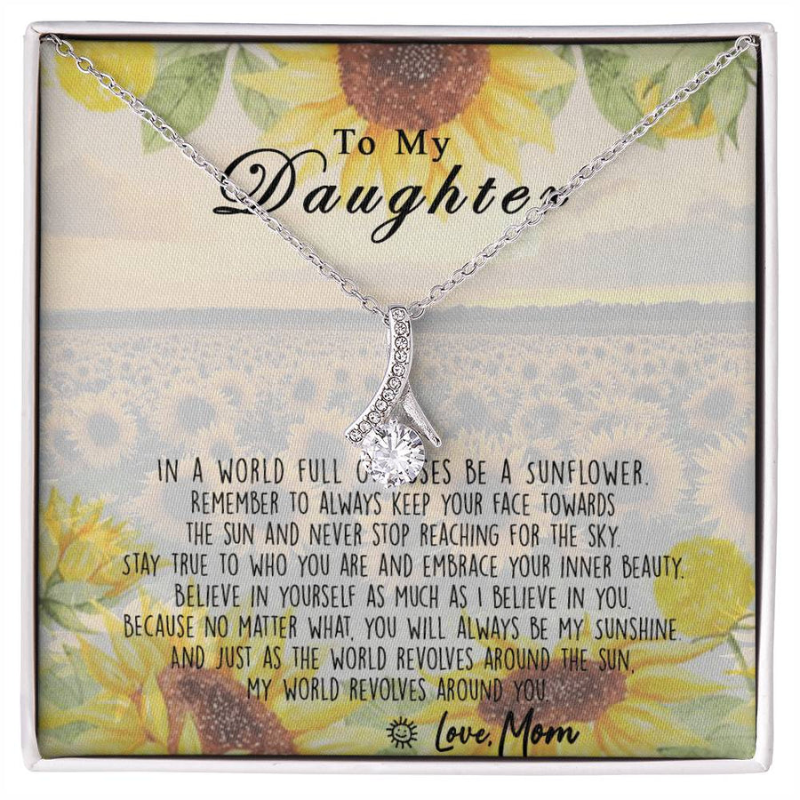 My Sunshine World Revolves Around You Sunflower 14K White Gold Finish Alluring Beauty Necklace Jewelry Perfect Gift for Beautiful Daughter Birthday