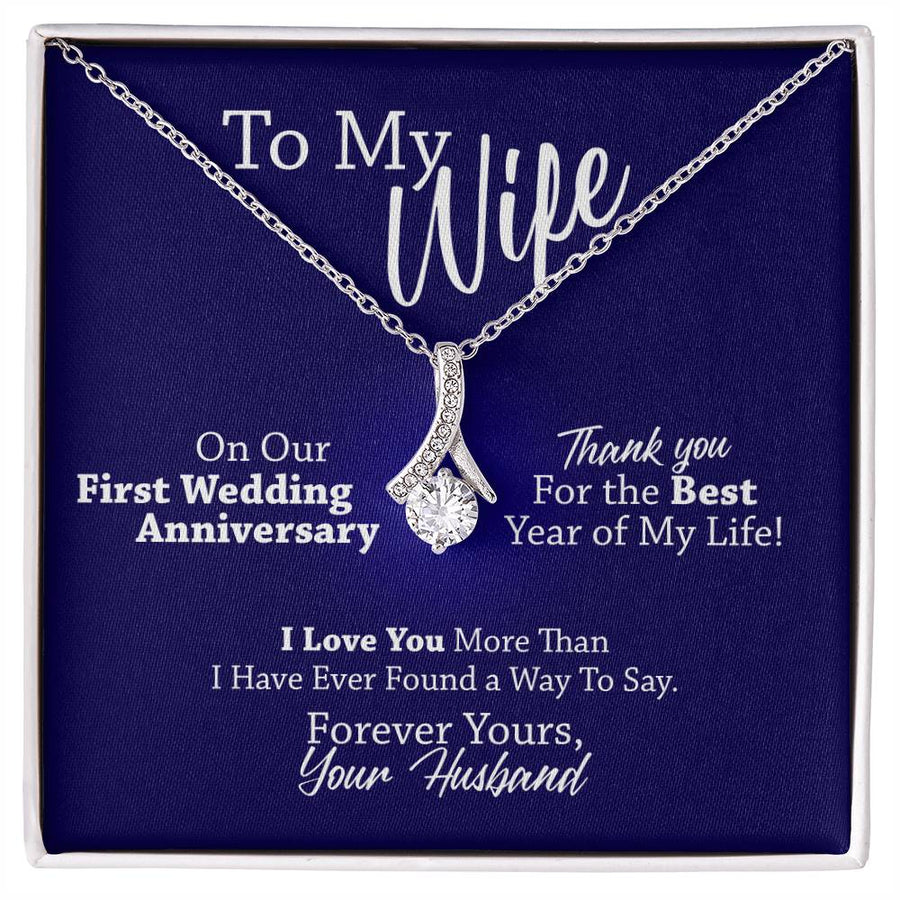 Thank You for Love Beautiful Wife 14K White Gold Finish Alluring Beauty Necklace Jewelry Heartfelt Gift for Elegant Wife First Anniversary