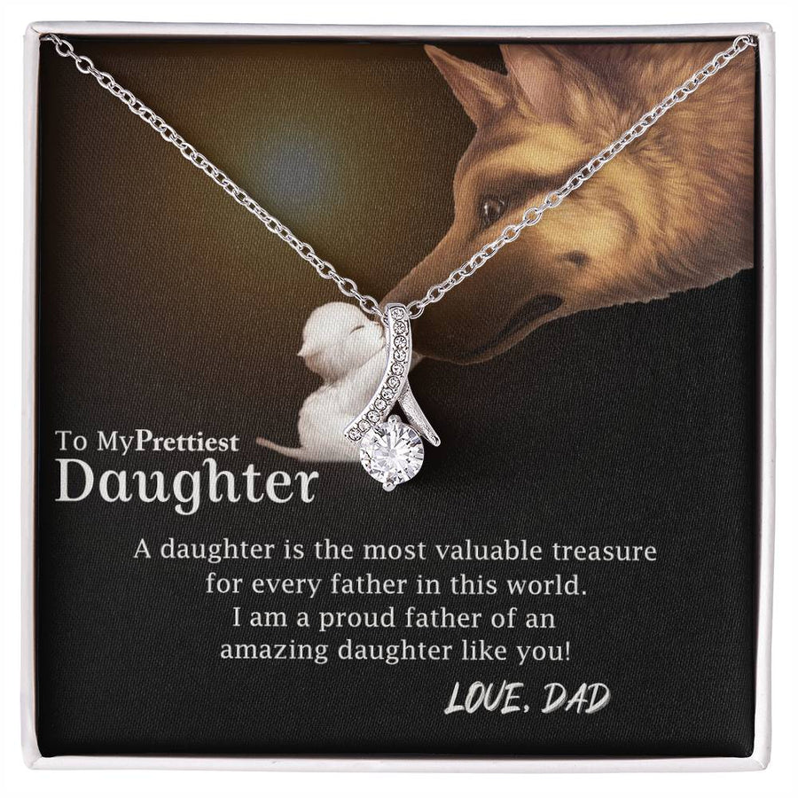 Wolf Love Valued Daughter Beautiful Girl 14K White Gold Finish Alluring Beauty Necklace Jewelry Heartfelt Gift from Dad to Daughter Anniversary