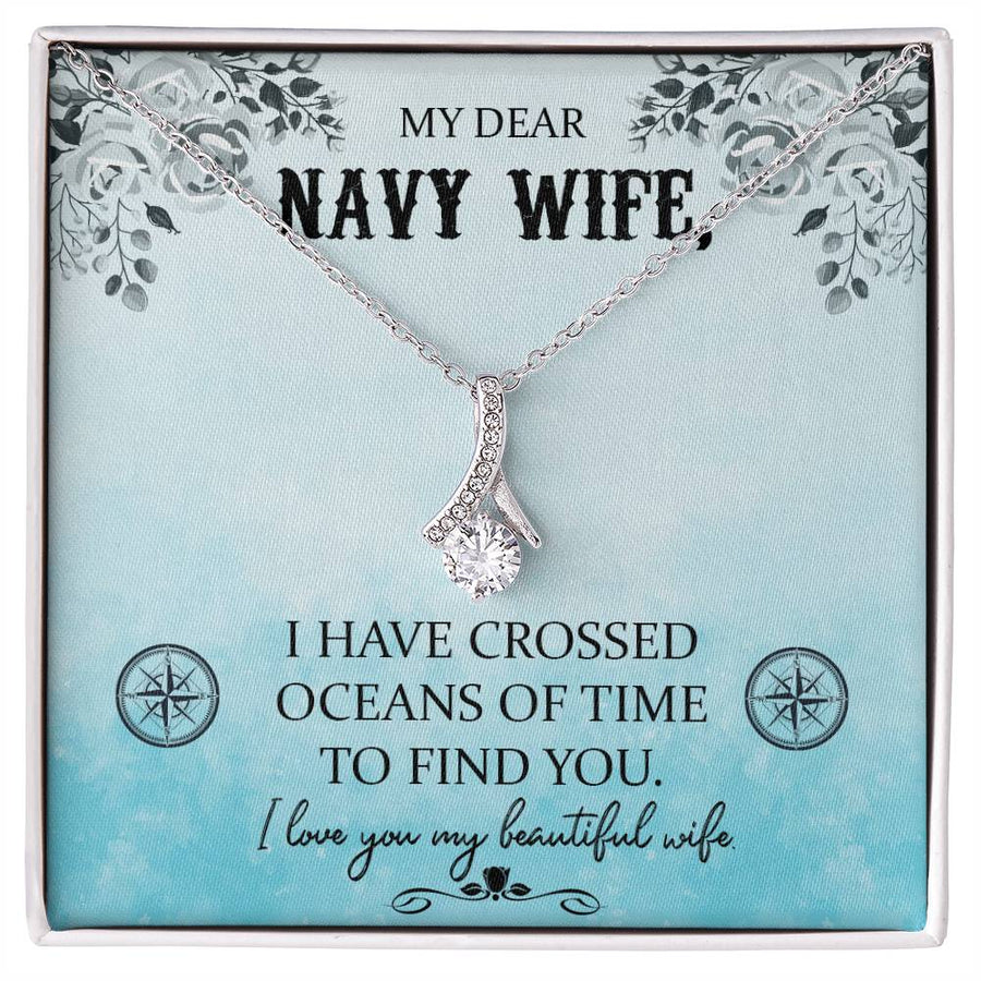 I Love You My Beautiful Navy Wife 14K White Gold Finish Alluring Beauty Necklace Jewelry Heartfelt Gift for Navy Spouse Compass