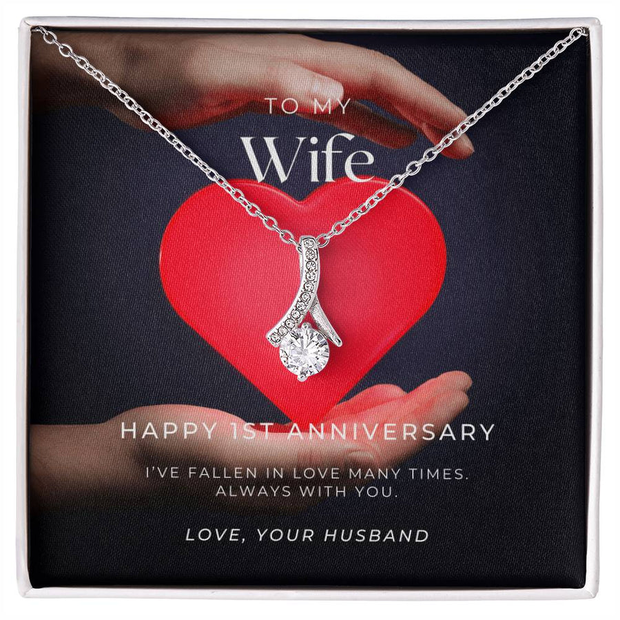 Happy 1st Anniversary Beautiful Wife Heartfelt 14K White Gold Finish Alluring Beauty Necklace Jewelry Perfect Gift for Wife Anniversary from Husband