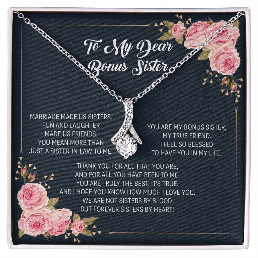 Bonus Sister Friendship Beautiful Sister-in-law 18K Yellow Gold Finish Alluring Beauty Necklace Jewelry Heartfelt Gift for Cherished Sister Marriage
