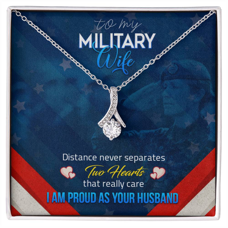 Distance Never Separates Two Hearts Military Wife 18K Yellow Gold Finish Alluring Beauty Necklace Jewelry Pride Gift for Military Wife