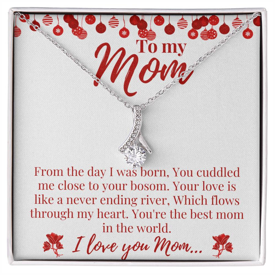 Cuddled Close Best Mom In World Necklace 14K White Gold Finish Alluring Beauty Necklace Jewelry Emotional Present for Loving Mother Birthday