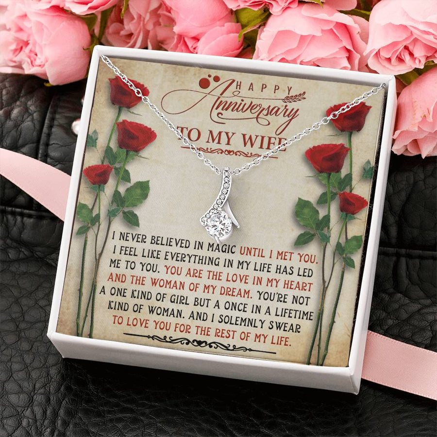 Until I Met You Wife Anniversary 18K Yellow Gold Finish Alluring Beauty Necklace Jewelry Romantic Gift for Wife Roses Theme