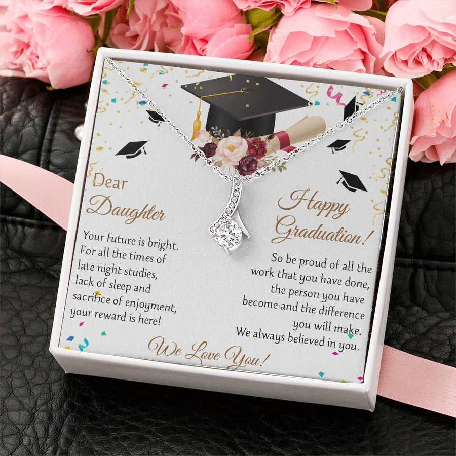 Believed in You We Love You 18K Yellow Gold Finish Alluring Beauty Necklace Jewelry Proud Graduation Gift for Daughter from Family