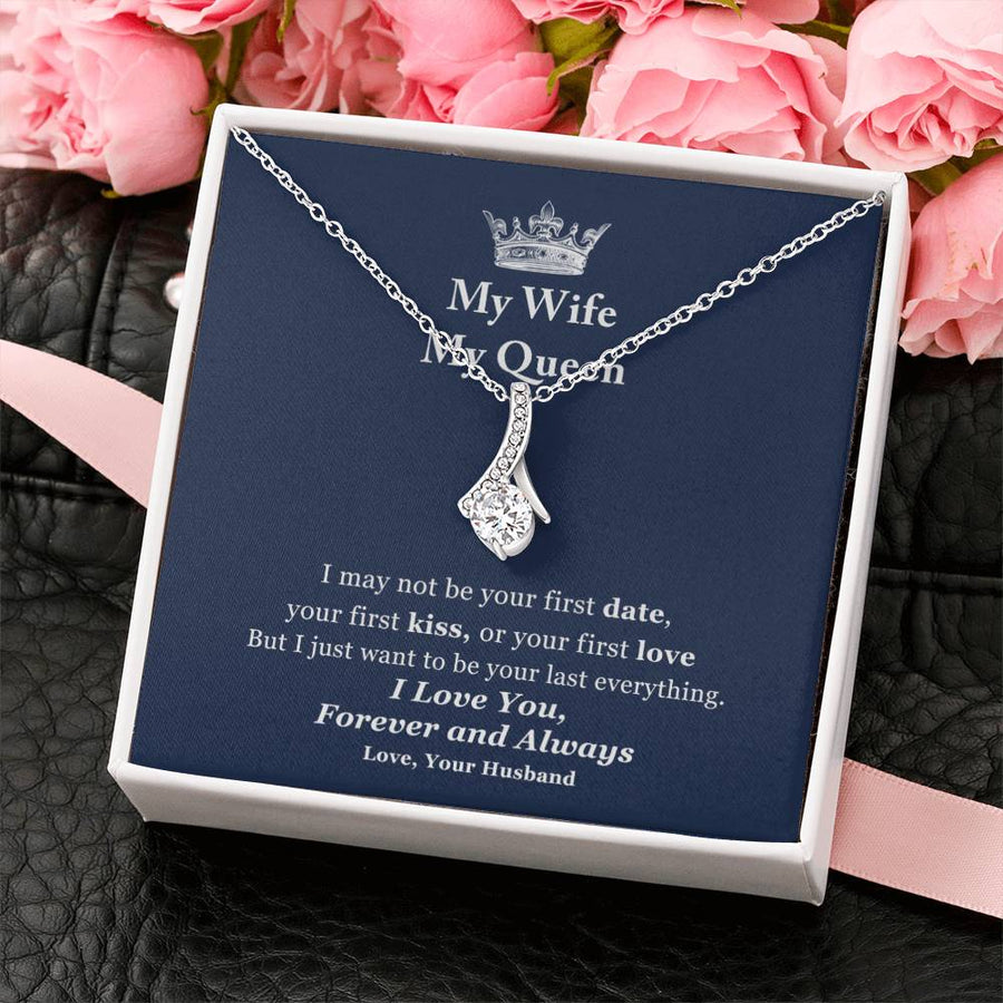 My Wife My Queen Forever Always Last Everything 18K Yellow Gold Finish Alluring Beauty Necklace Jewelry Perfect Gift for Wife Anniversary
