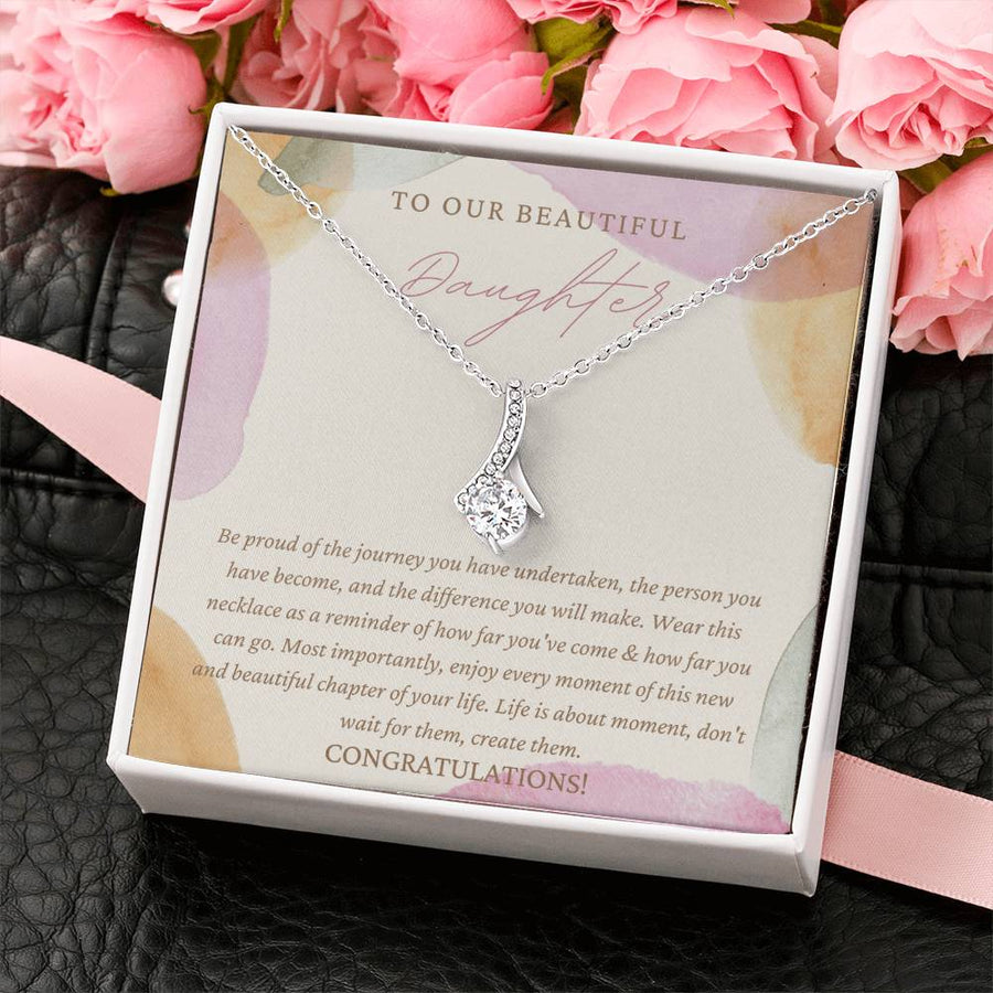 Proud Beautiful Daughter Graduation Journey 18K Yellow Gold Finish Alluring Beauty Necklace Jewelry Empowering Gift for Graduate Daughter Congratulations