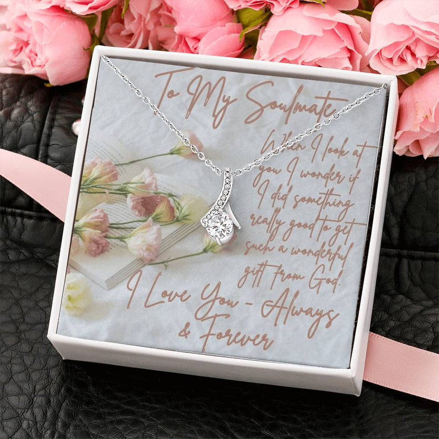 Soulmate Blessing Gratitude Flowers Card 14K White Gold Finish Alluring Beauty Necklace Jewelry Emotional Gift for Cherished Love Always & Forever