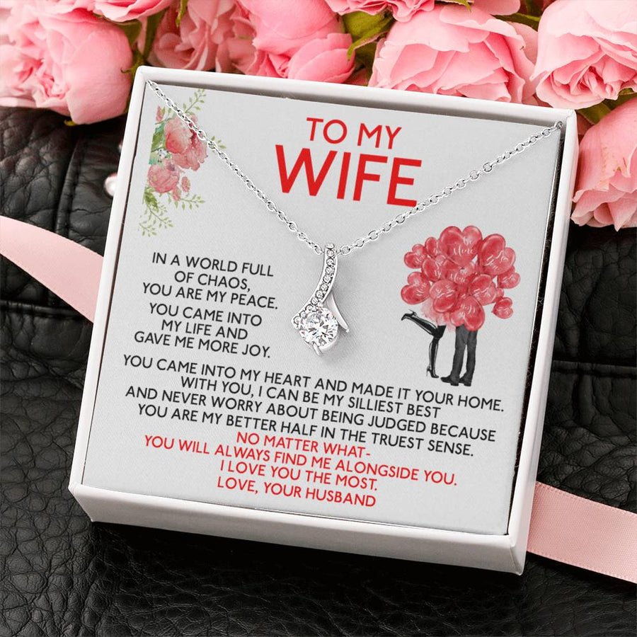 My Peace In Chaos Wife 18K Yellow Gold Finish Alluring Beauty Necklace Jewelry Romantic Gift for Wife Anniversary