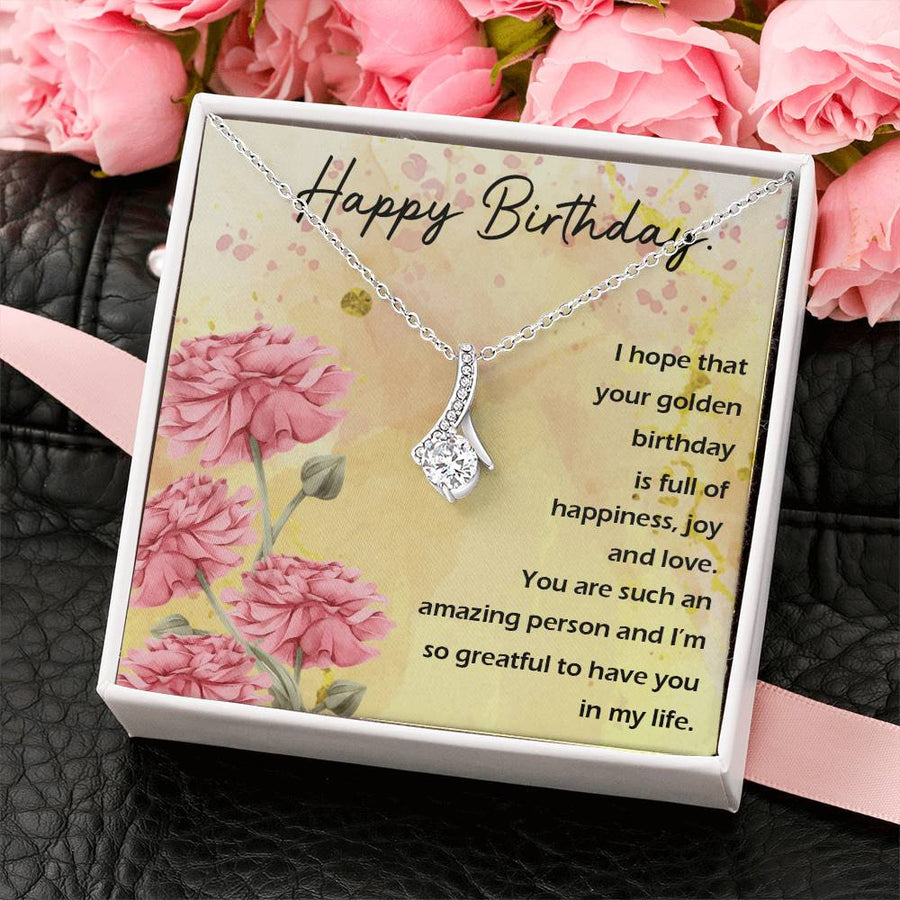 Golden Birthday Beautiful Woman Joy 18K Yellow Gold Finish Alluring Beauty Necklace Jewelry Heartfelt Celebration Gift for Radiant Her Birthday