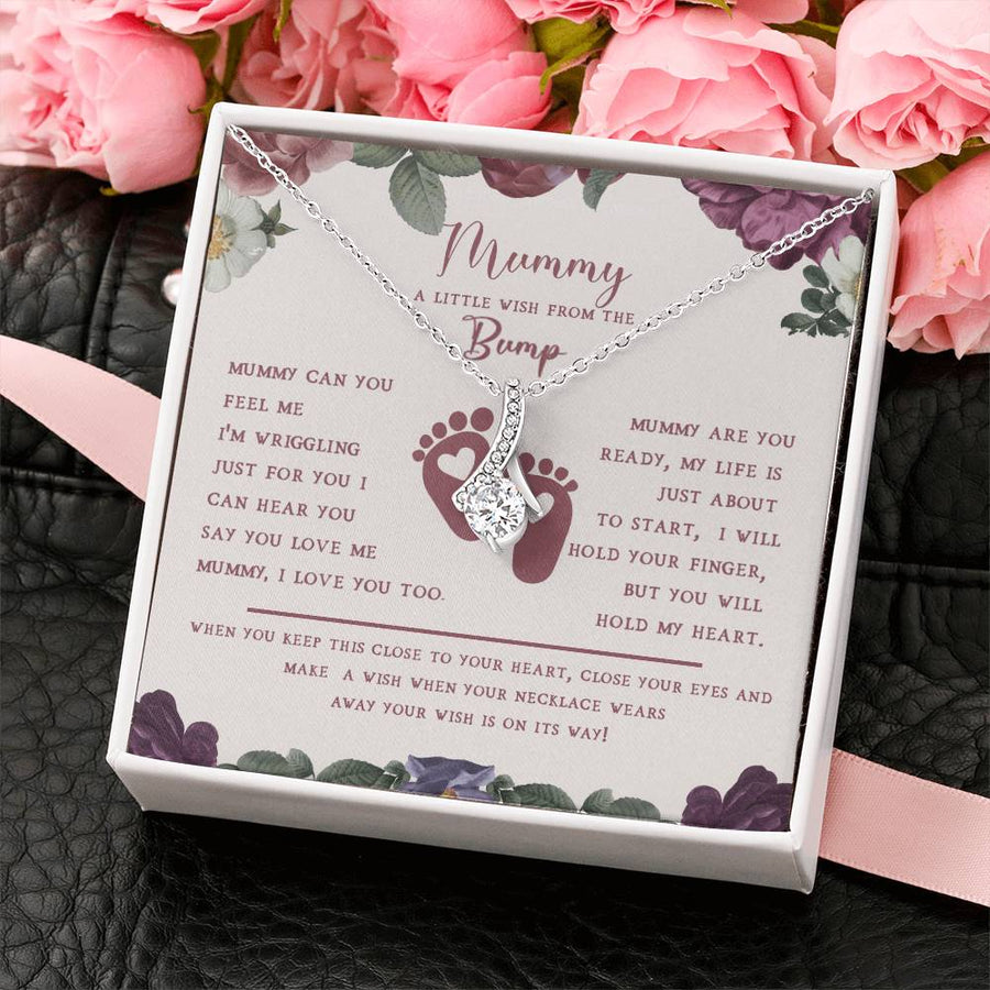 Mummy I Love You Baby Bump Bond 14K White Gold Finish Alluring Beauty Necklace Jewelry Emotional Mother’s Day Gift for Expectant Mom