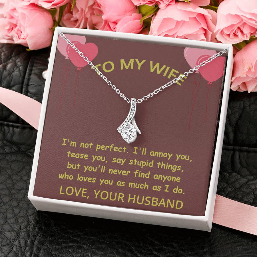Never Find Anyone Loves You Much Husband 14K White Gold Finish Alluring Beauty Necklace Jewelry Beautiful Gift for Beautiful Wife Anniversary