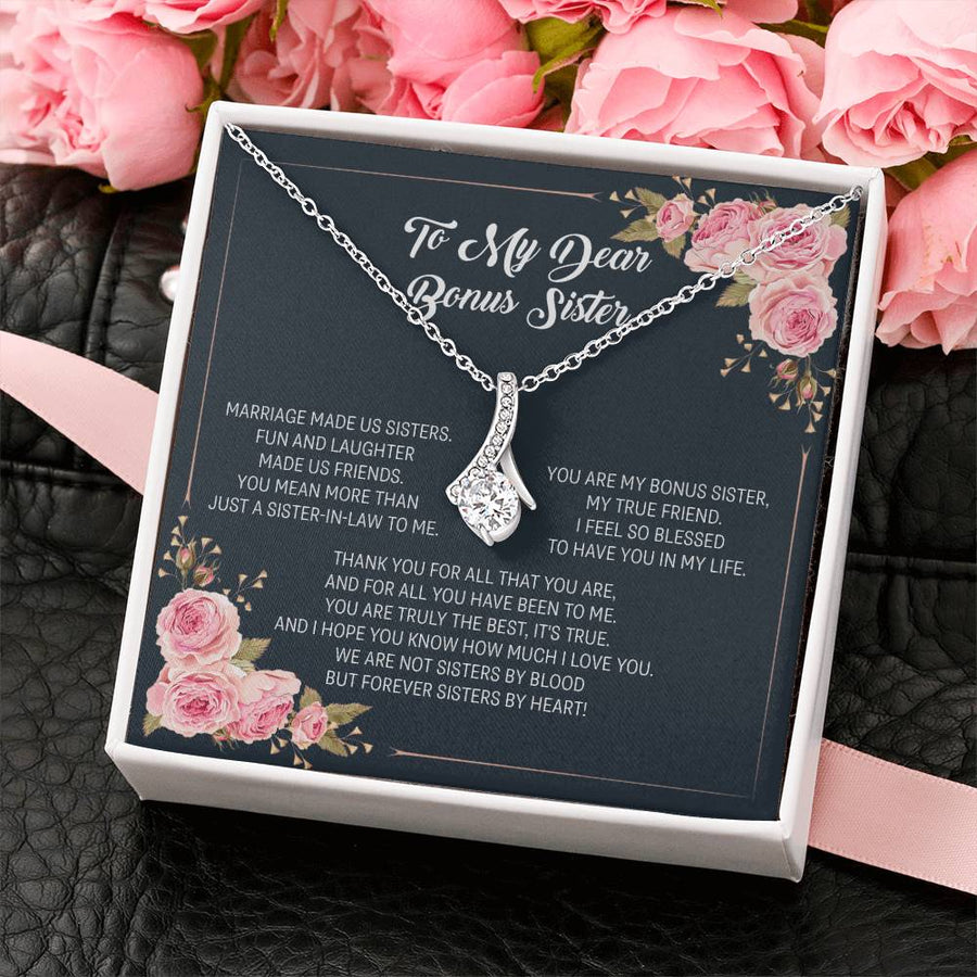 Bonus Sister Friendship Beautiful Sister-in-law 18K Yellow Gold Finish Alluring Beauty Necklace Jewelry Heartfelt Gift for Cherished Sister Marriage