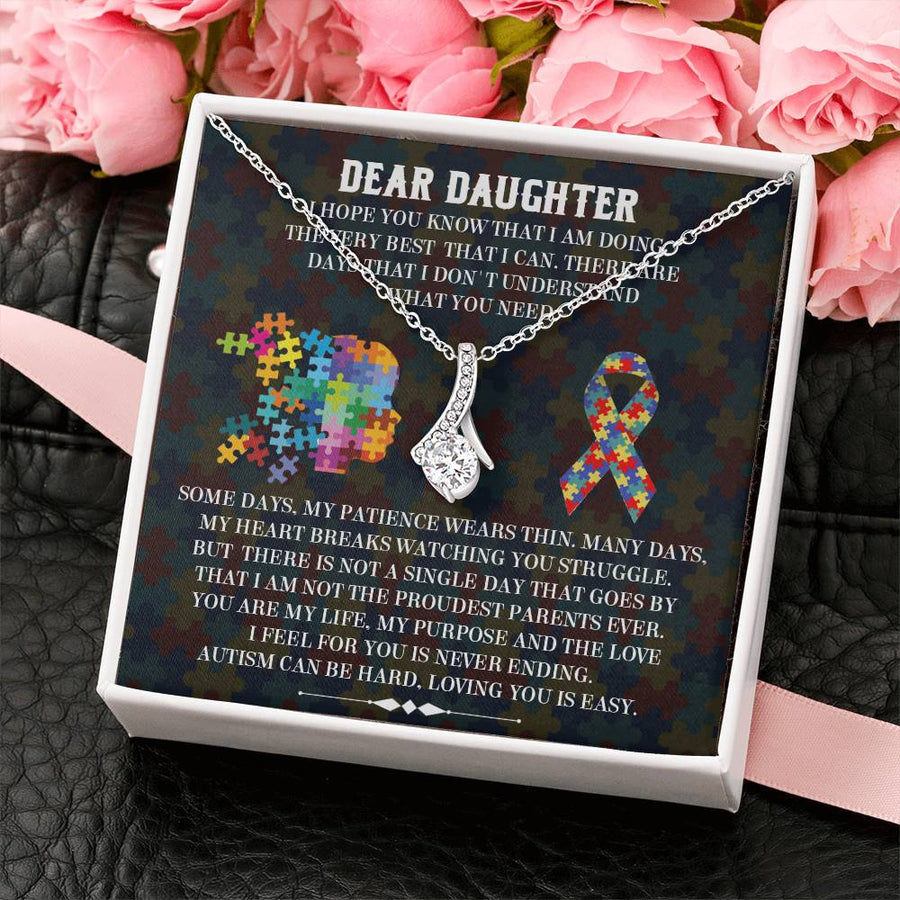 Autism Can Be Hard Loving You Is Easy 18K Yellow Gold Finish Alluring Beauty Necklace Jewelry Empowering Gift for Daughter Puzzle Ribbon