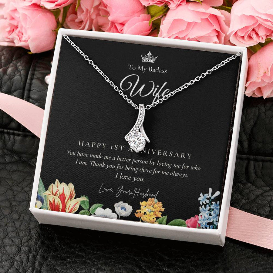 Badass Beautiful Wife 1st Anniversary Tribute 18K Yellow Gold Finish Alluring Beauty Necklace Jewelry Stunning Gift for Wife Anniversary from Loving Husband