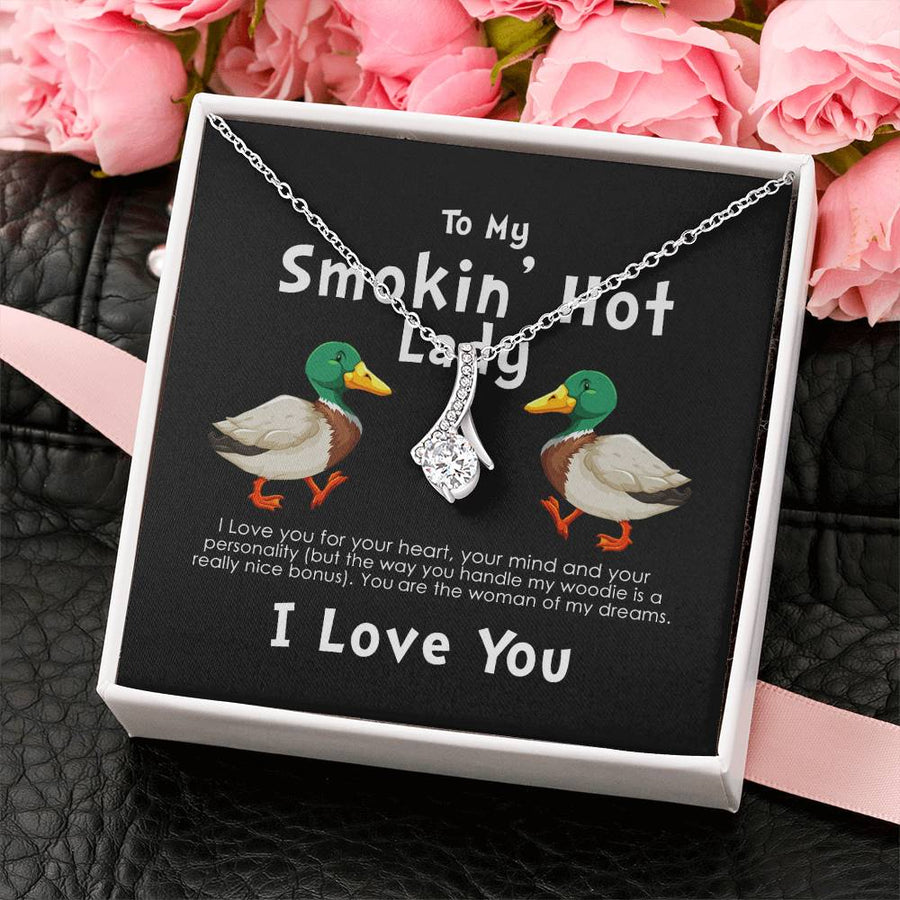 Smokin Hot Lady Handle My Woodie Duck 18K Yellow Gold Finish Alluring Beauty Necklace Jewelry Beautiful Gift for Duck Hunting Wife Anniversary