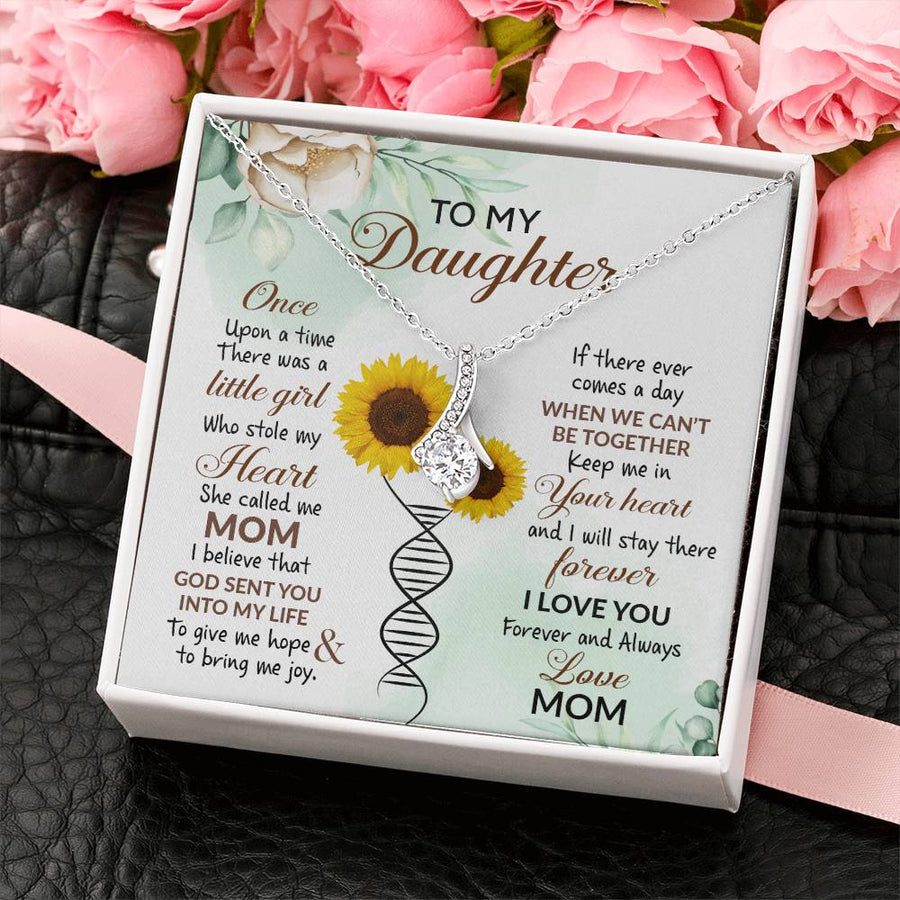 Little Girl Stole My Heart Daughter Gift 18K Yellow Gold Finish Alluring Beauty Necklace Jewelry Heartfelt Present from Mom with Sunflower DNA Card