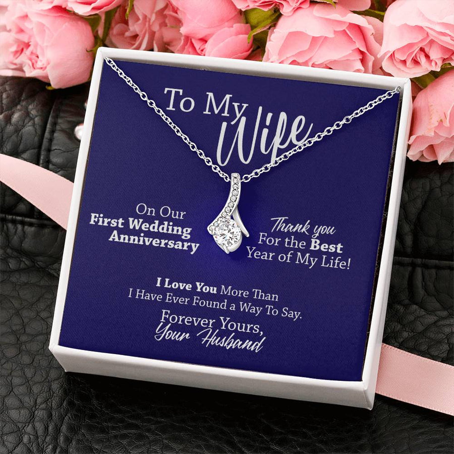 Thank You for Love Beautiful Wife 14K White Gold Finish Alluring Beauty Necklace Jewelry Heartfelt Gift for Elegant Wife First Anniversary