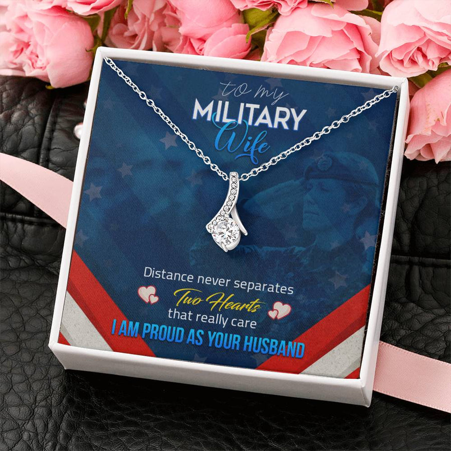 Distance Never Separates Two Hearts Military Wife 18K Yellow Gold Finish Alluring Beauty Necklace Jewelry Pride Gift for Military Wife