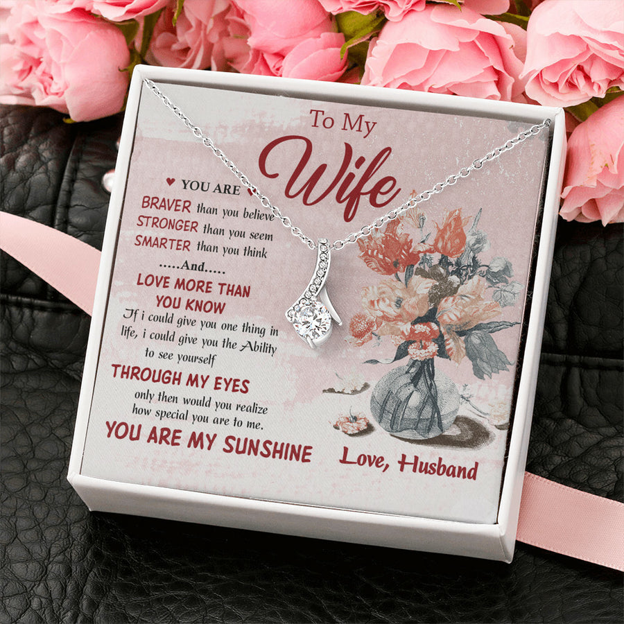 You Are My Sunshine Beautiful Wife Necklace 18K Yellow Gold Finish Alluring Beauty Jewelry Heartfelt Gift from Loving Husband Anniversary