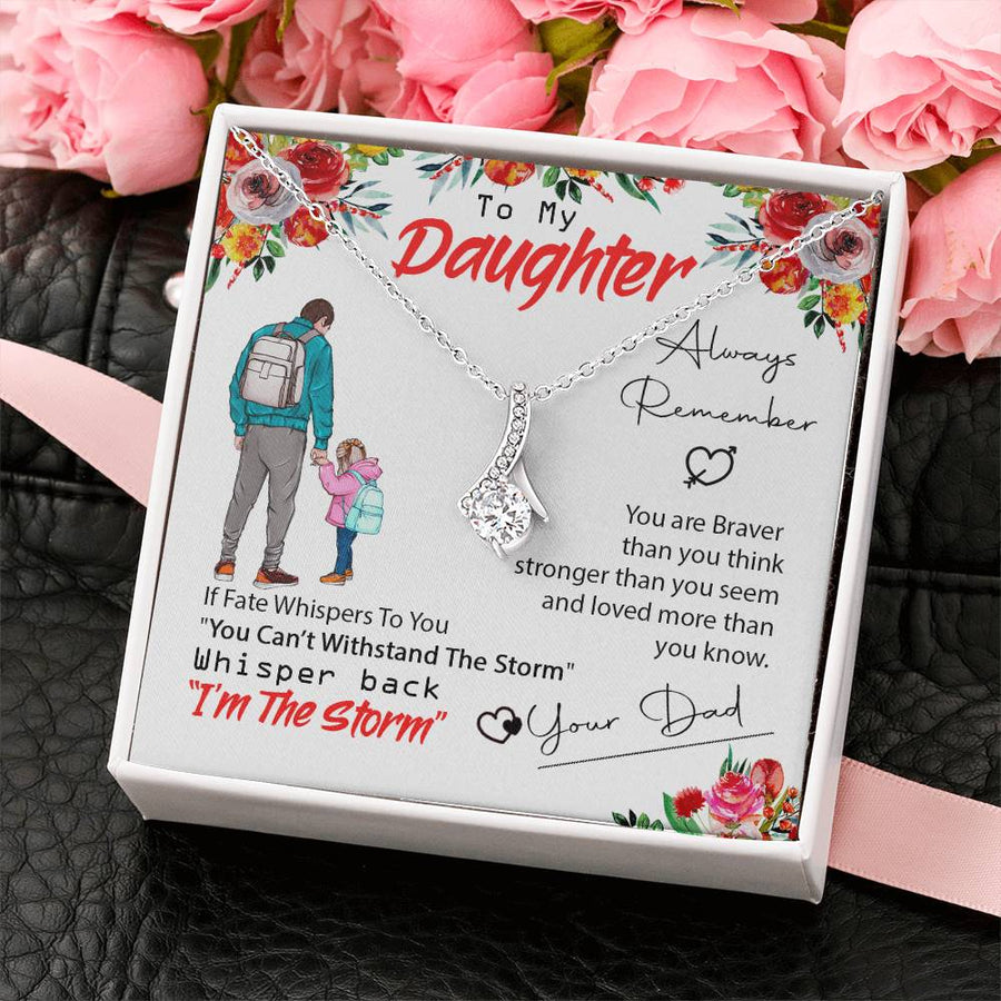Storm Braver Stronger Dad Bond 18K Yellow Gold Finish Alluring Beauty Necklace Jewelry Empowering Gift for Brave Daughter Birthday