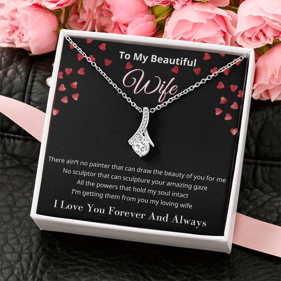 Beauty No Words Loving Wife 18K Yellow Gold Finish Alluring Beauty Necklace Jewelry Romantic Gift for Beautiful Wife Birthday