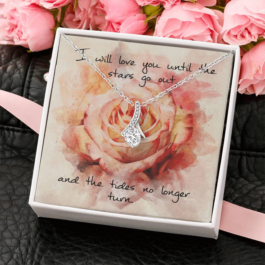 Eternal Love Beautiful Rose Promise Necklace 18K Yellow Gold Finish Alluring Beauty Necklace Jewelry Romantic Gift for Gorgeous Wife Anniversary