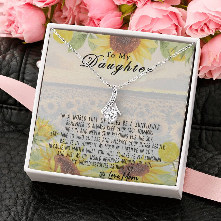 My Sunshine World Revolves Around You Sunflower 14K White Gold Finish Alluring Beauty Necklace Jewelry Perfect Gift for Beautiful Daughter Birthday
