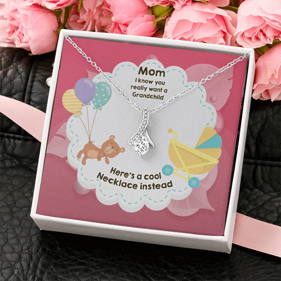 Balloons Bear & Stroller Mom Humorous Card 18K Yellow Gold Finish Alluring Beauty Necklace Jewelry Quirky Mother’s Day Gift for Elegant Mom