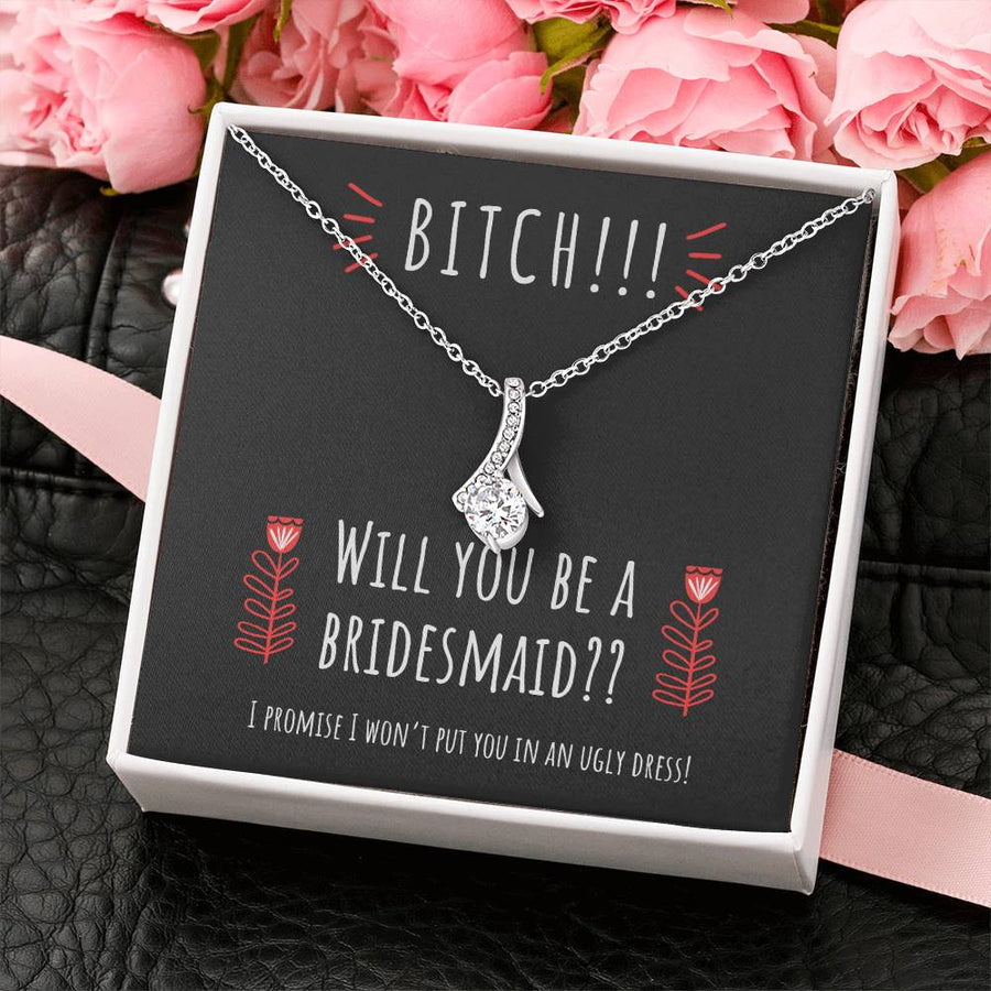 Funny Promise Not an Ugly Dress 18K Yellow Gold Finish Alluring Beauty Necklace Jewelry Playful Gift for Best Bridesmaid Engagement