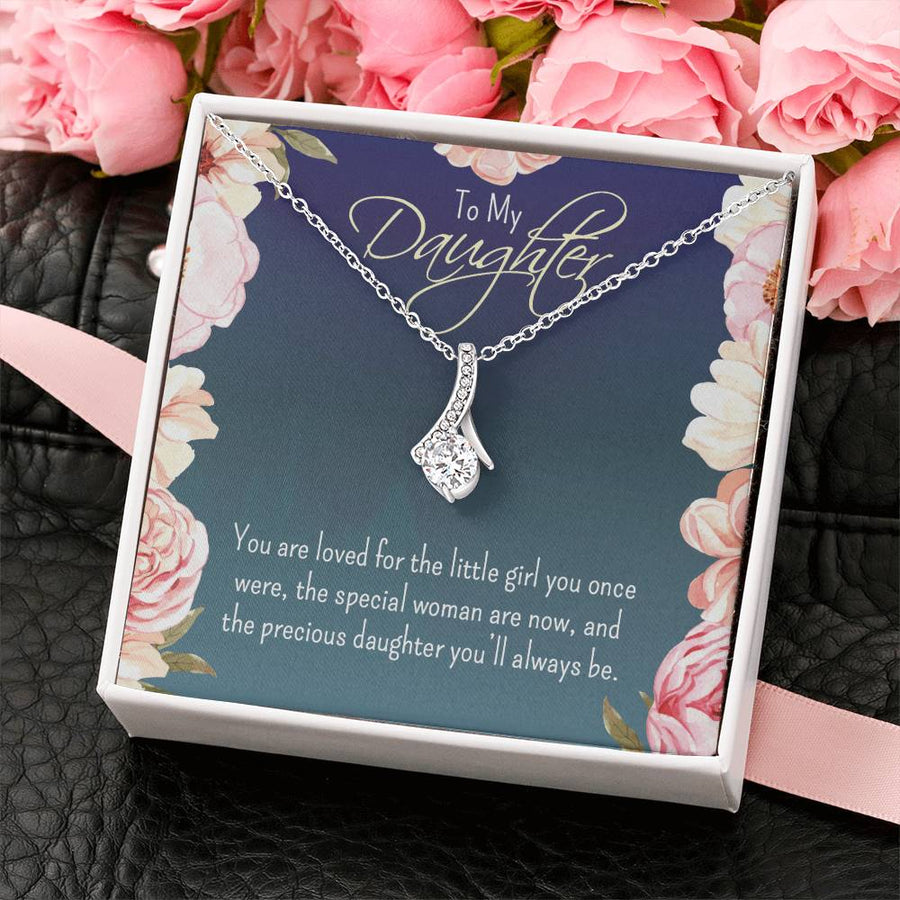Loved for Who You Are Daughter Necklace 18K Yellow Gold Finish Alluring Beauty Jewelry Floral Card Gift for Cherished Daughter from Parent