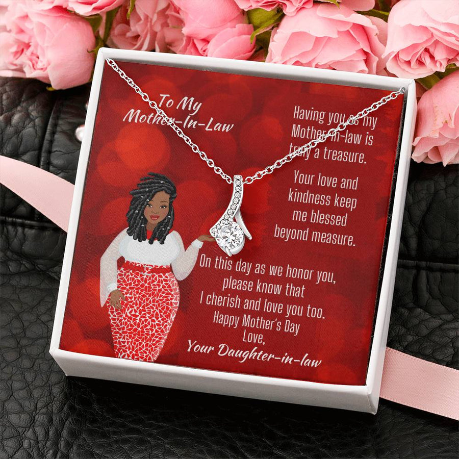 Love And Kindness Keep Me Blessed 14K White Gold Finish Alluring Beauty Necklace Jewelry Beautiful Gift for Amazing Mother-In-Law