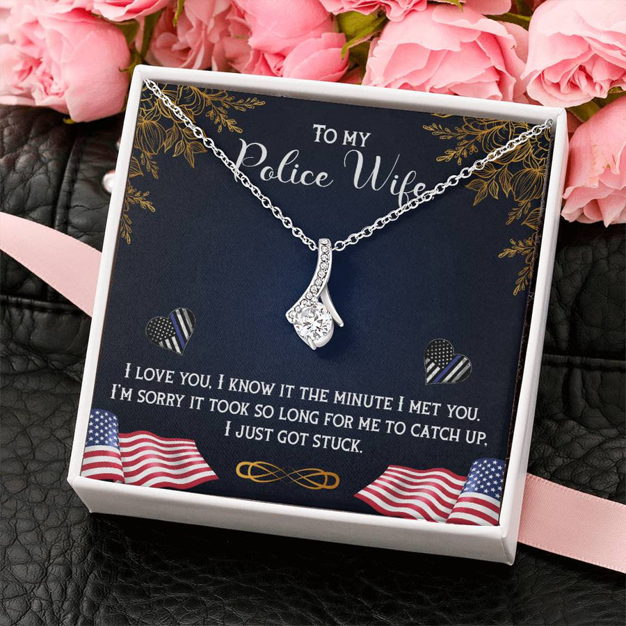 orry Took So Long Stuck On You Police Wife 14K White Gold Finish Alluring Beauty Necklace Jewelry Heartfelt Gift for Police Spouse