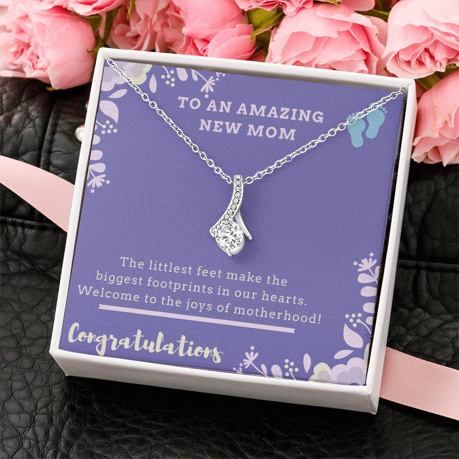 Joys of Motherhood Radiant New Mom 14K White Gold Finish Alluring Beauty Necklace Jewelry Beautiful Gift for New Mom Baby Birth