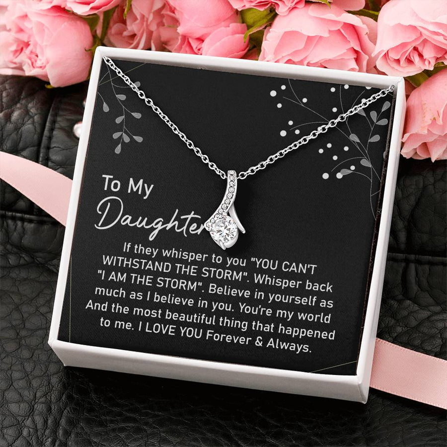 I Am The Storm Empowered Daughter Necklace 18K Yellow Gold Finish Alluring Beauty Necklace Jewelry Motivational Gift for Strong Daughter Birthday