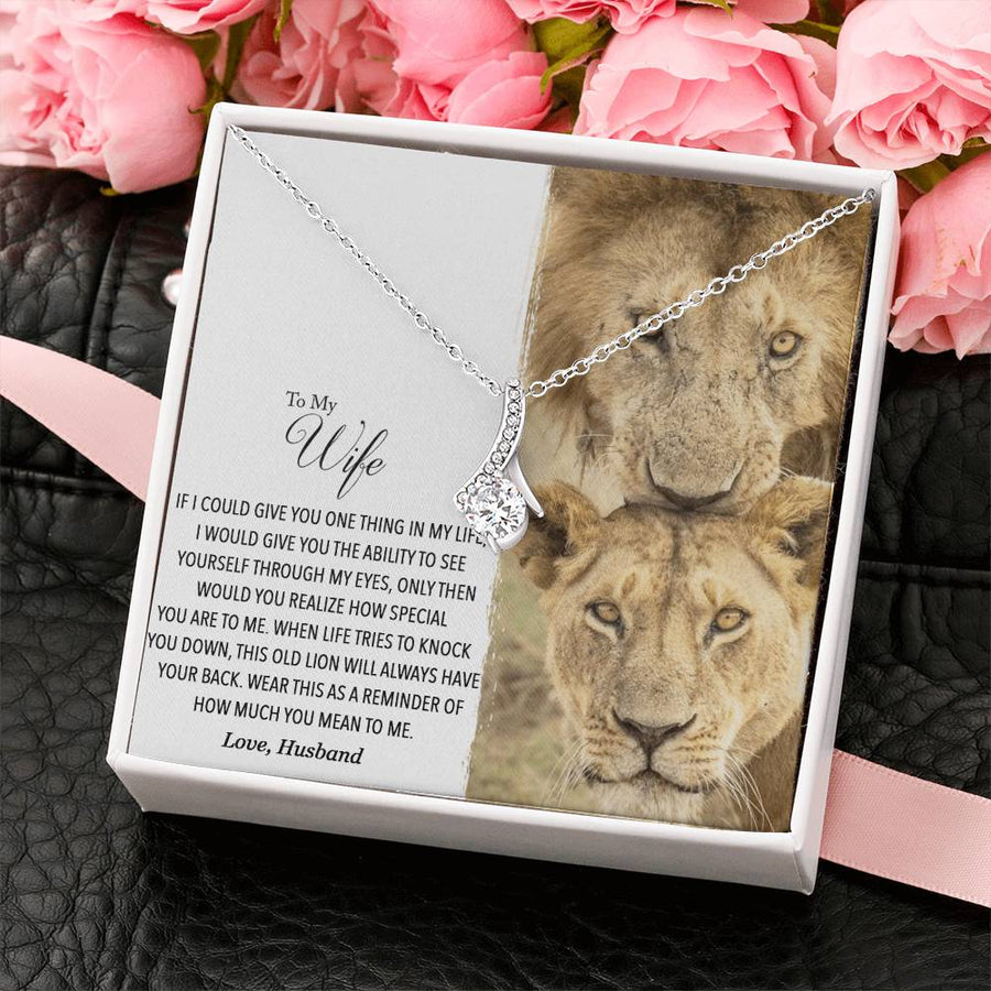 Old Lion Always Have Your Back Wife 14K White Gold Finish Alluring Beauty Necklace Jewelry Perfect Gift for Beautiful Wife Anniversary