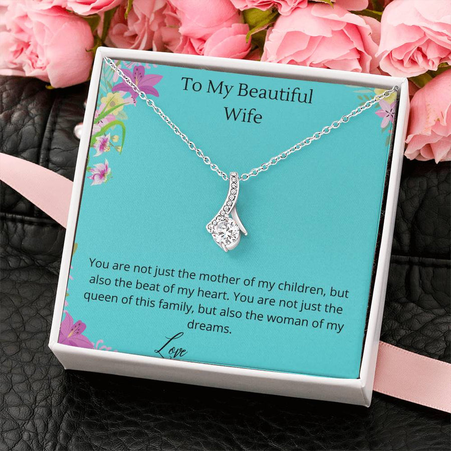 Queen of Family Woman of My Dreams 14K White Gold Finish Alluring Beauty Necklace Jewelry Stunning Gift for Wife Birthday