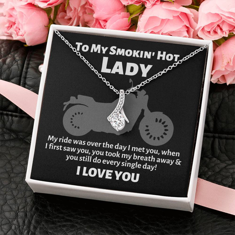 Ride Was Over Took My Breath Away 14K White Gold Finish Alluring Beauty Necklace Jewelry Perfect Gift for Biker Wife Anniversary