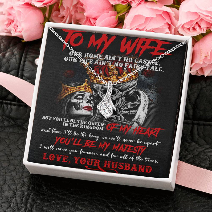 Our Home No Castle Life No Fairy 14K White Gold Finish Alluring Beauty Necklace Jewelry Perfect Gift for Beautiful Wife Anniversary