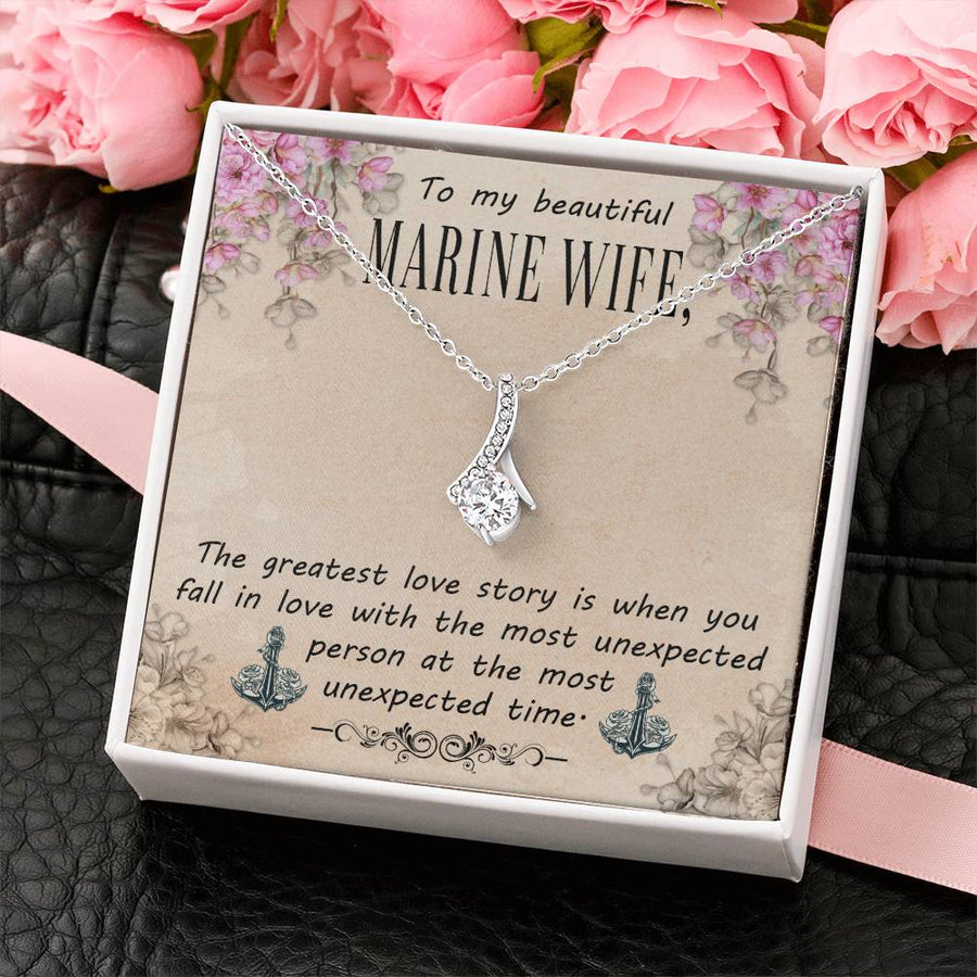 Beautiful Marine Wife Greatest Love 14K White Gold Finish Alluring Beauty Necklace Jewelry Perfect Anniversary Gift for Marine Spouse