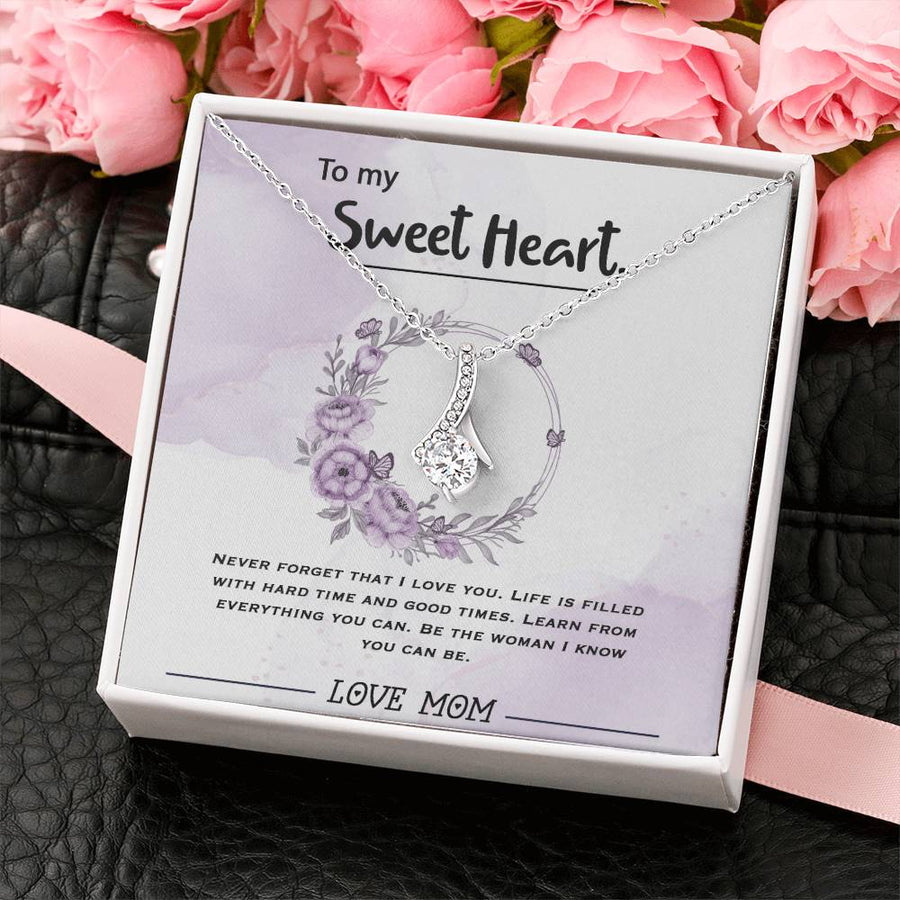 Be the Woman You Can Be Sweetheart Necklace 18K Yellow Gold Finish Alluring Beauty Jewelry Purple Floral Card Gift from Mom