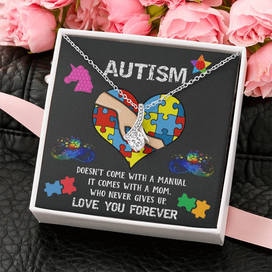 Mom Who Never Gives Up Autism 18K Yellow Gold Finish Alluring Beauty Necklace Jewelry Inspiring Gift for Daughter Puzzle Heart